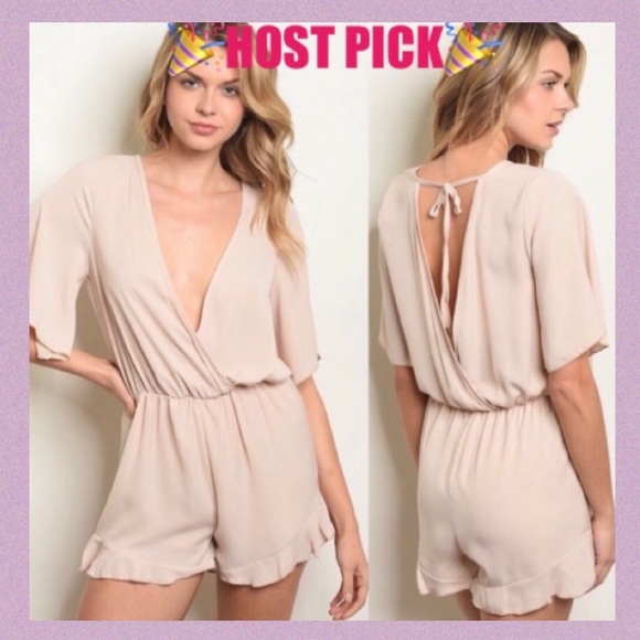 SAND BEIGE FLUTTER SHORT SLEEVE ROMPER - Picture 2 of 7